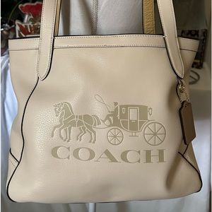 Authentic Coach Beige Pebble Leather Tote Bag
